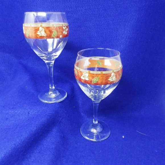 Water Wine Beverage Goblet by Pfaltzgraff "Mission Flower" Pattern Set of 2 - Picture 1 of 6